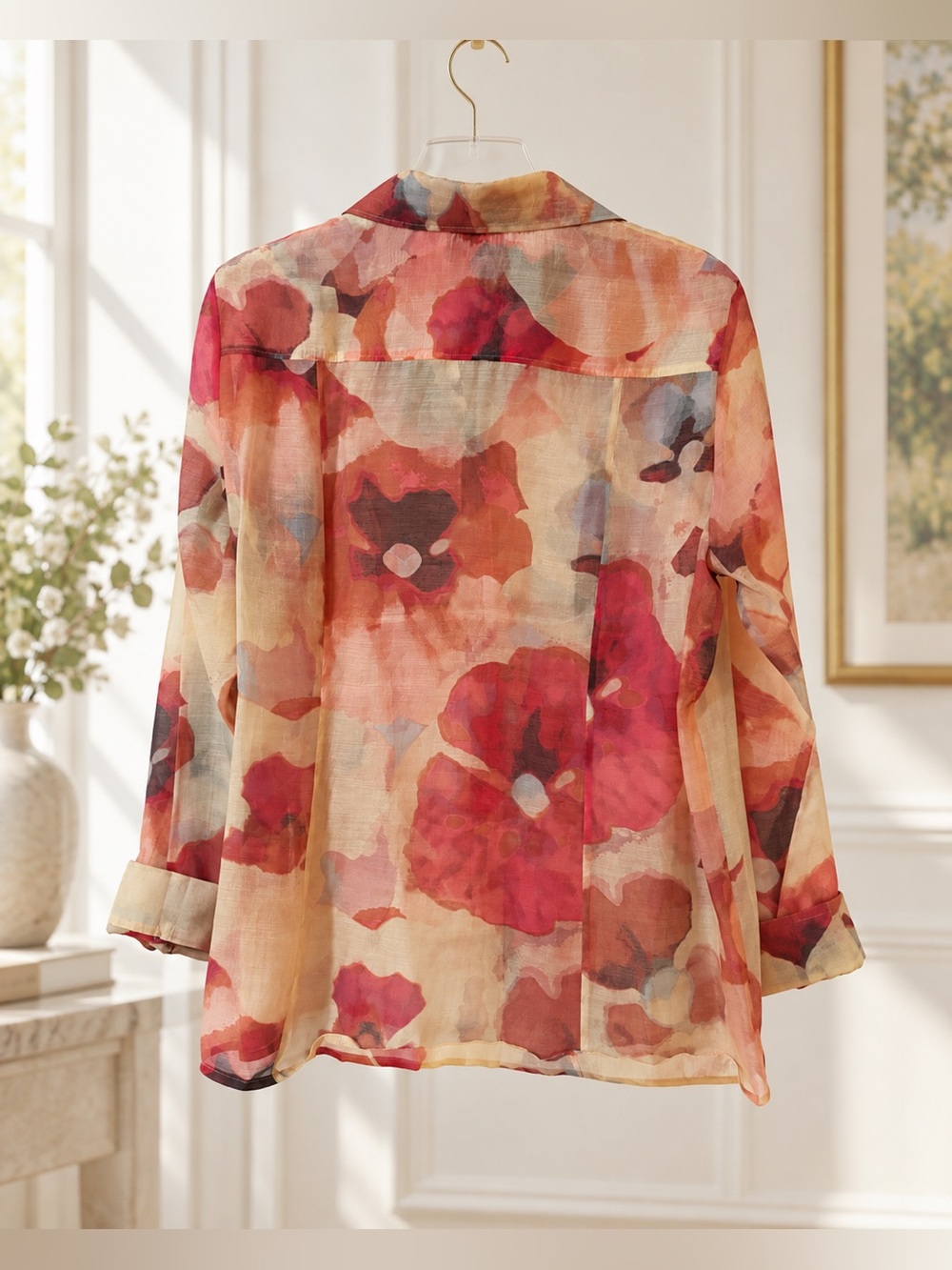 Coldwater Creek Watercolor Floral Button-Front Blouse – Large 14–16 - Picture 4 of 4